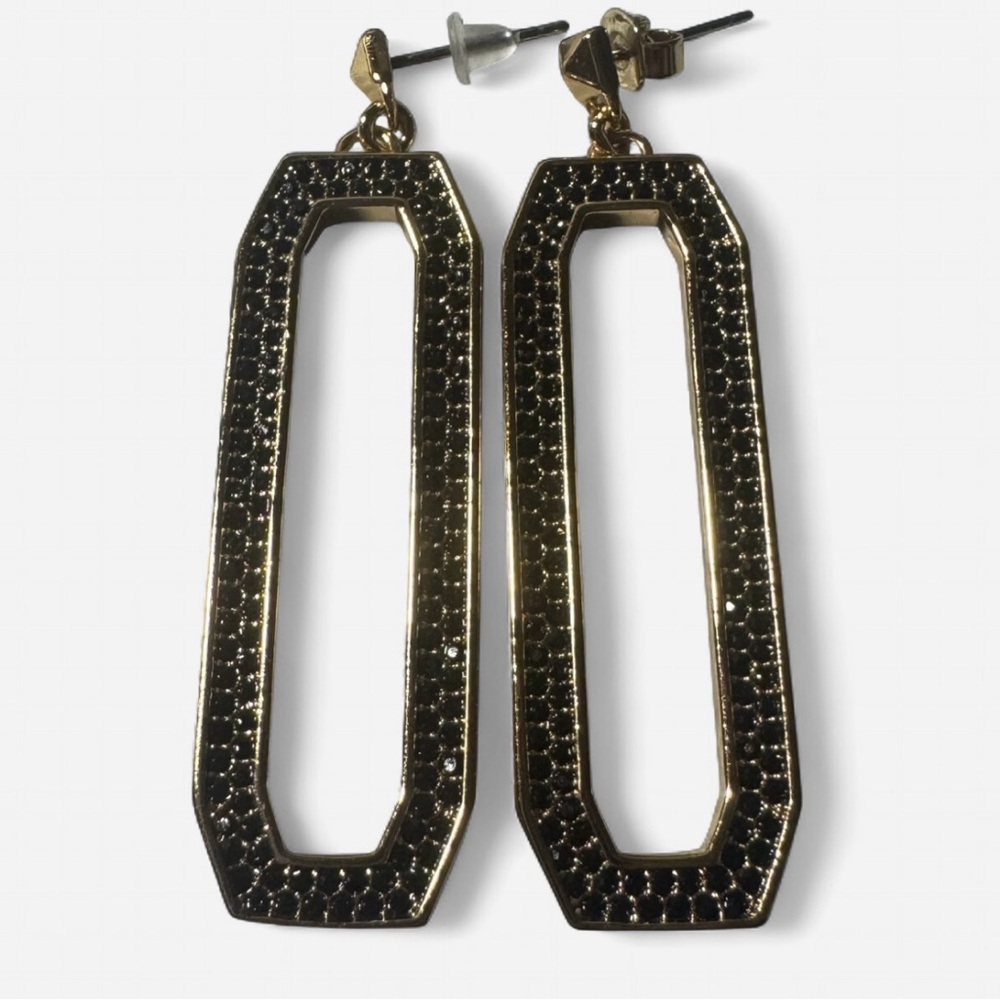 Rebecca Minkoff Gold Tone Dangle Earrings with Black Rhinestones